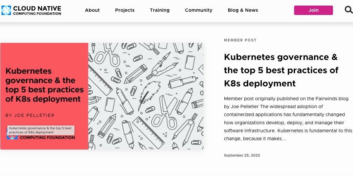 fairwindsops's tweet image. Excellent read by Joe Pelletier on the Cloud Native Computing Foundation's blog addressing Kubernetes governance and the top five best practices of K8s deployment. Check it out:
hubs.li/Q023gRGv0 #CNCF #Kubernetes #Kubernetesgovernance #bestpractices #K8sdeployment