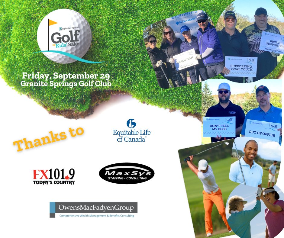 In just a few days we'll be on the golf course with some of the best sponsors around! Thanks to @maxsys_staffing , @equitablelife , Owens MacFadyen Group and @FX1019 for supporting Golf for Kids Sake.