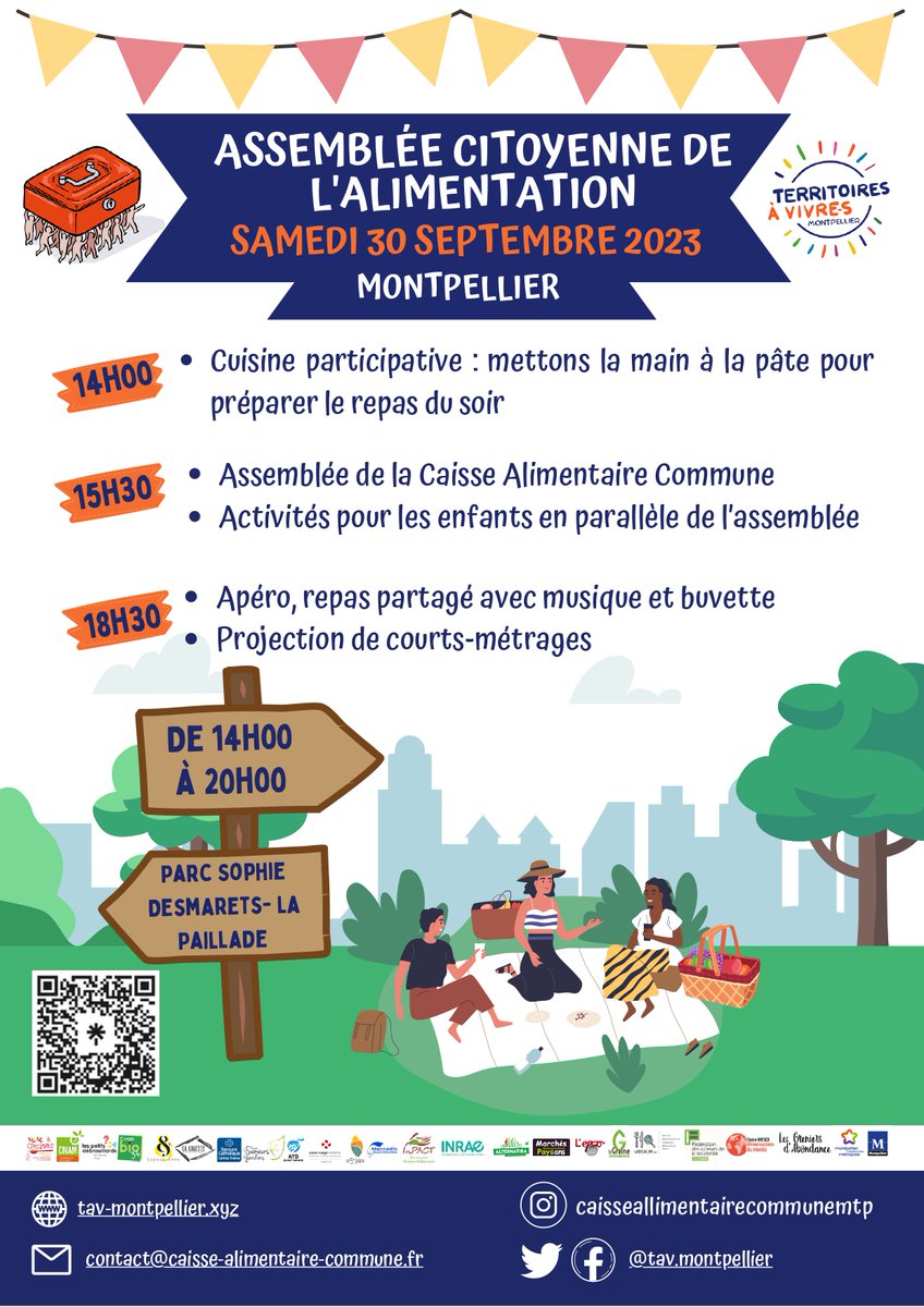 🌈 L'Assemblée citoyenne de l'alimentation c'est Samedi à Montpellier ! Rdv samedi 30/09, dès 14h, au Parc Sophie Desmarets, quartier Mosson. 
L'occasion  de rassembler habitant-es, participant-es, élues et partenaires de la  caisse alimentaire commune pour un débat citoyen !