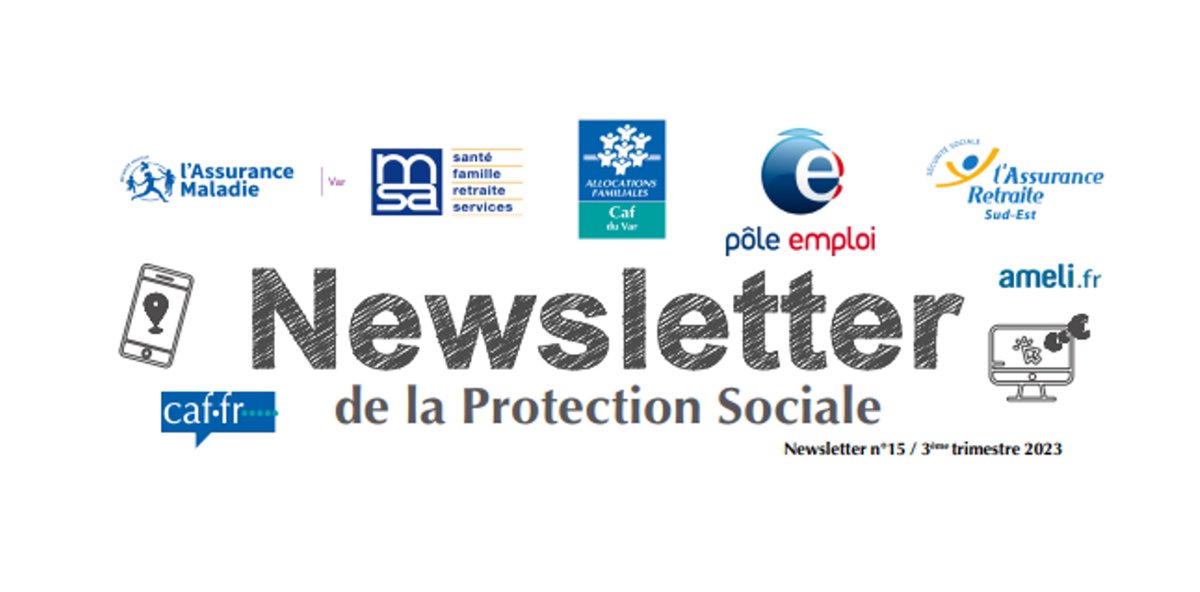 📰Partenaire de la #Caf83 ? Retrouvez dans le dernier numéro de la Newsletter de la Protection sociale, toutes les actus et rdv de <a href="/cpam83/">CPAM du Var</a>, <a href="/msaprovenceazur/">MSA Provence Azur</a>, <a href="/Carsat_sudest/">Carsat Sud-Est</a>, @poleemploi_VAR et <a href="/CafduVar/">Caf du Var</a>, au bénéfice de la population dans le #Var👉urlz.fr/nKiU