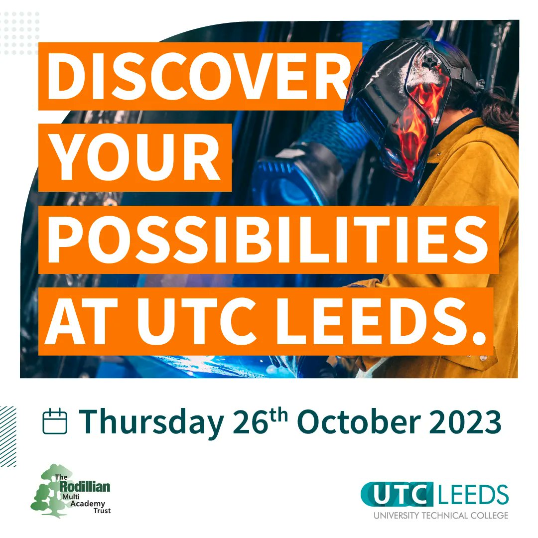 Discover your future at UTC Leeds. 

Join our Open Evening on Thursday 26th October. 

bit.ly/UTC-Open-Eveni…