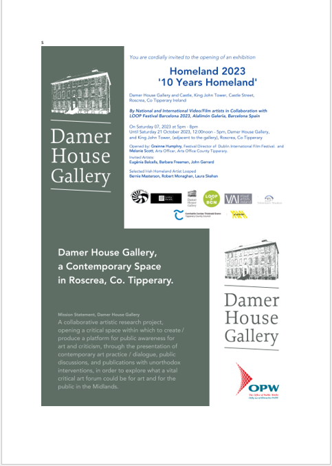 DamerGallery's tweet photo. It's that time of the year again -  Homeland 2023.
The opening will take place in Damer House Gallery on 7 Oct. at 5pm It will be opened by Grainne Humphry, Festival Director @DublinFilmFest &amp; Melanie Scott, Arts Officer @TipperaryArts  Do join us #10yearsHomeland https://t.co/q6YcgdEE03