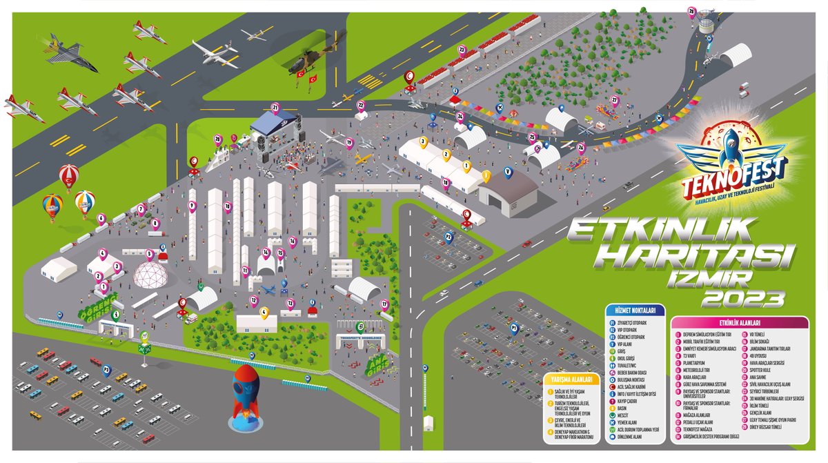 Millî ve özgün teknolojiler arasında yolunuzu şaşırmayın… 😉🚀

#TEKNOFEST2023 Etkinlik Haritası 

🗓 27 Eylül -1 Ekim
📍 İzmir - Çiğli Havalimanı
👉 KAYIT: mth.tc/Ziyaretcikaydi