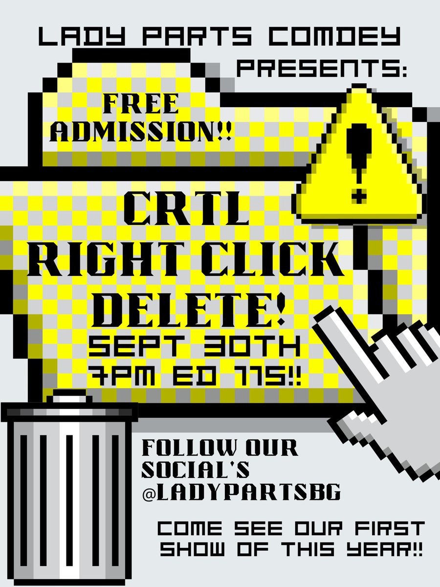 hit right click and delete on your plans this saturday because lady parts is back 💻 can’t wait to see you on saturday at 7pm in Ed 115 💛
