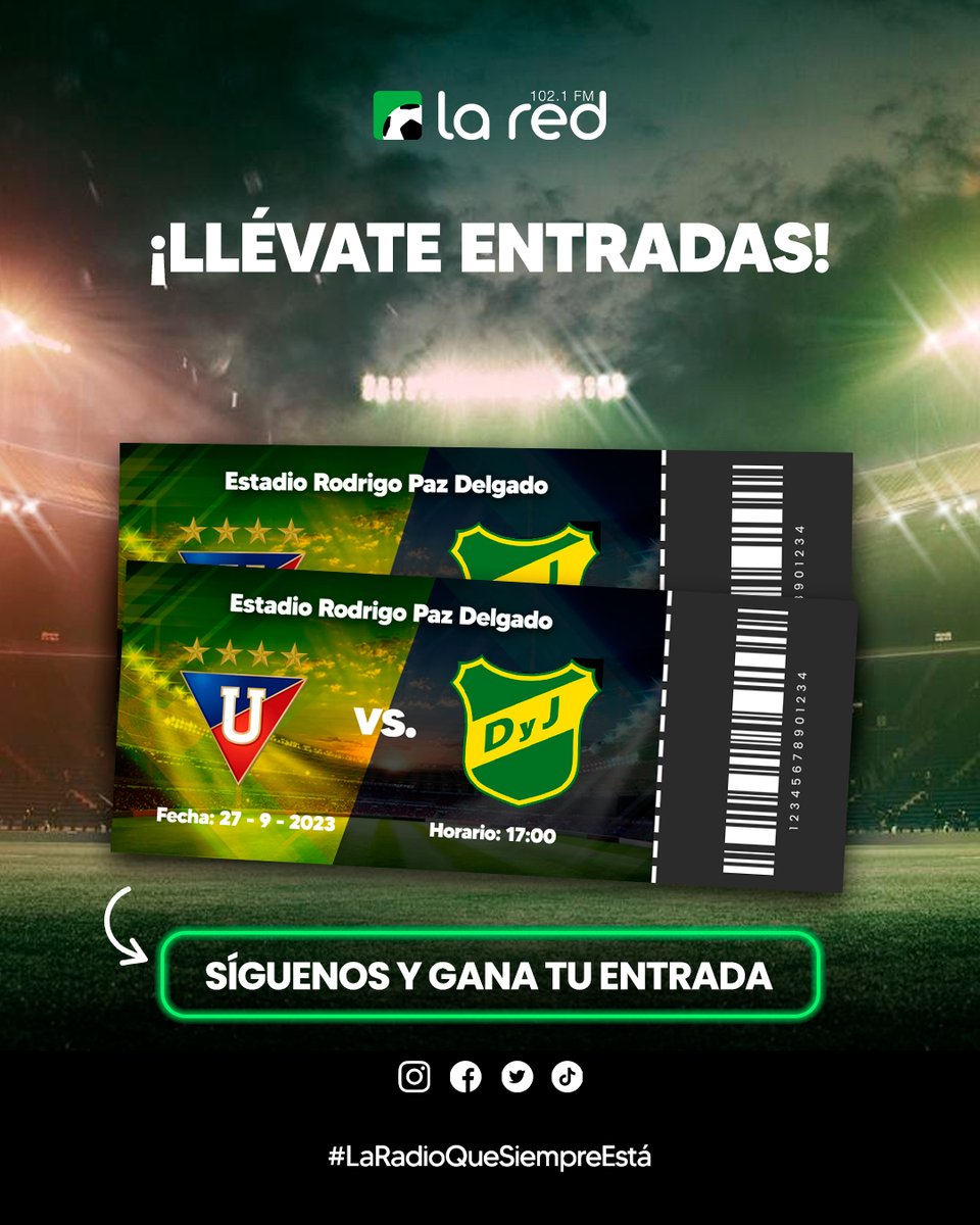 🔥 SORTEO 🔥⁣
⁣
Vamos al estadio para el partido: <a href="/LDU_Oficial/">LDU Oficial</a> vs. <a href="/ClubDefensayJus/">Defensa y Justicia</a> 
⁣
Sigue las instrucciones para ganar ⬇️⁣
1. Síguenos⁣
2. Comenta tu pronóstico⁣
3. Dale RT a este post.⁣
⁣
Recuerda estar pendiente a nuestras redes para conocer a los ganadores.