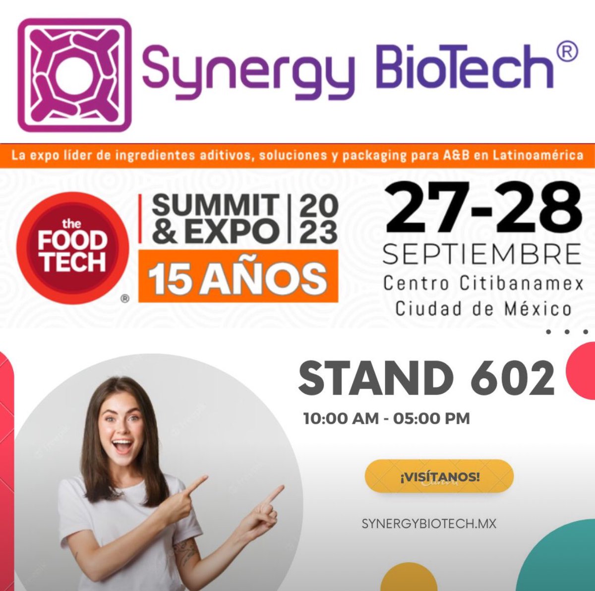 SynergyBioTech's tweet photo. ✅ Visita nuestro stand 602 en el #FoodTech2023 y aprovecha las promociones exclusivas que tendremos para el evento
#foodsafety #shelflife #synergybiotech https://t.co/S2uVLpJj8c
