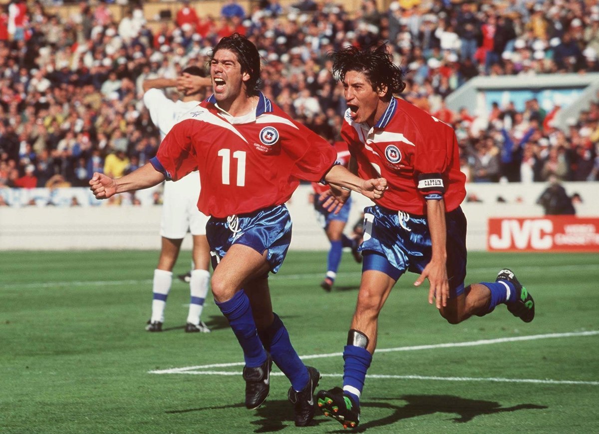 FourFourTwo's tweet photo. This classic Chile kit – and the doctored World Cup version without the giant Reebok logo – lives rent-free in our heads https://t.co/hE9YqJyzEI