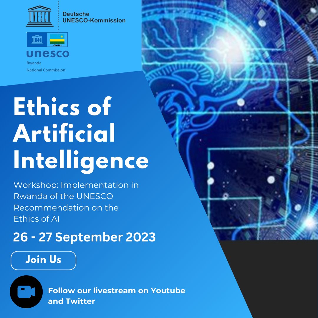 cfmrene's tweet photo. Excited for the "Ethics of Artificial Intelligence" Workshop in Rwanda! ๐ Join us on Sep 26-27, 2023, as we delve into the implementation of @UNESCO's AI Ethics Recommendation. Let's shape a responsible AI future together! ๐ #AIethics #RwandaAI #UNESCOAI ๐ค๐ท๐ผ @RISARwanda https://t.co/2IHZ0NXm3C