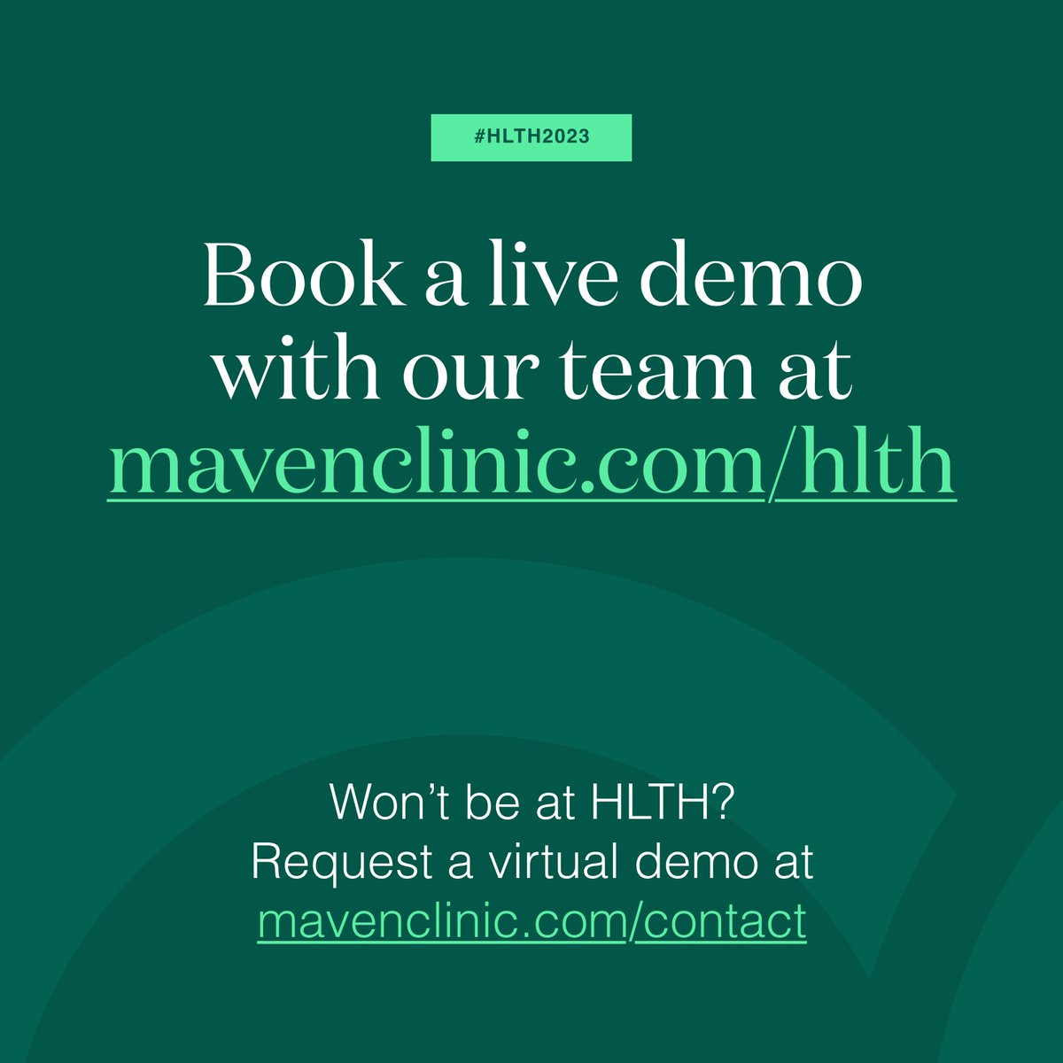 Maven Clinic (@mavenclinic) on Twitter photo Going to HLTH 2023? Hear from our founder & CEO, Kate Ryder, and Chief Medical Officer, <a href="/neel_shah/">Neel Shah, MD</a>, as they speak on the most pressing issues involving health equity today and see our product live at our booth. Set up an on-site meeting with our team here: bit.ly/46irxT0 Going to HLTH 2023? Hear from our founder & CEO, Kate Ryder, and Chief Medical Officer, <a href="/neel_shah/">Neel Shah, MD</a>, as they speak on the most pressing issues involving health equity today and see our product live at our booth. Set up an on-site meeting with our team here: bit.ly/46irxT0