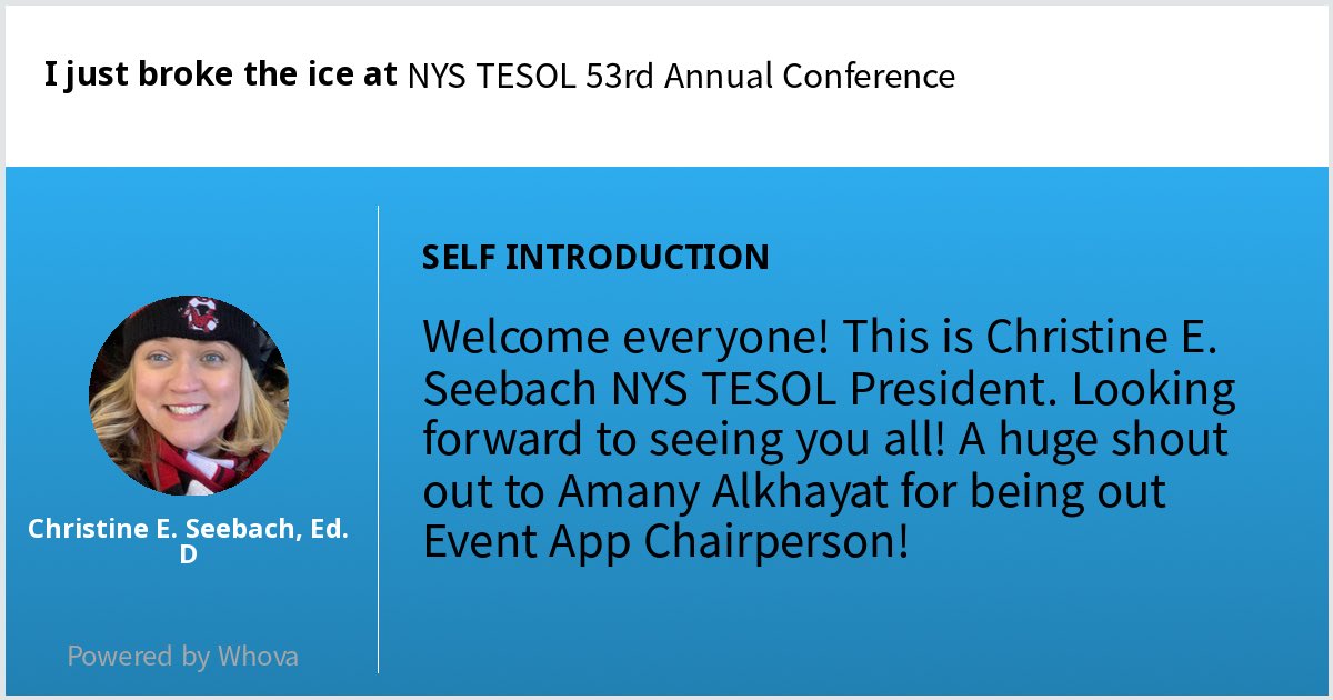 CSeeLearning's tweet image. 🔨 🧊 I just broke the ice at NYS TESOL 53rd Annual Conference! Check out my clever answer! - via #Whova event app