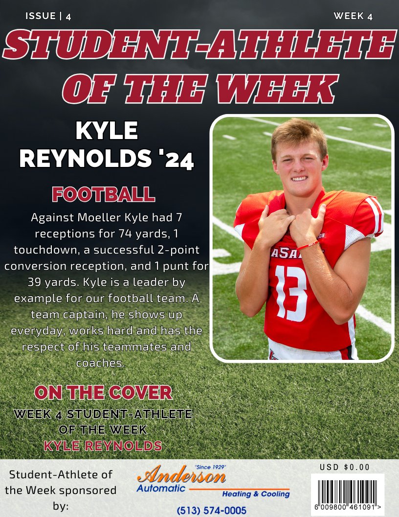LS_LancerATH's tweet photo. This Student-Athlete of the Week features Kyle Reynolds for his performance on and off the field. He has played extremely well this season he showed out for this past week's game against Moeller!
Congrats Kyle!!

@LS_LancerFB @LaSalleAlumni @LaSallePride https://t.co/fGPnJS8gRL
