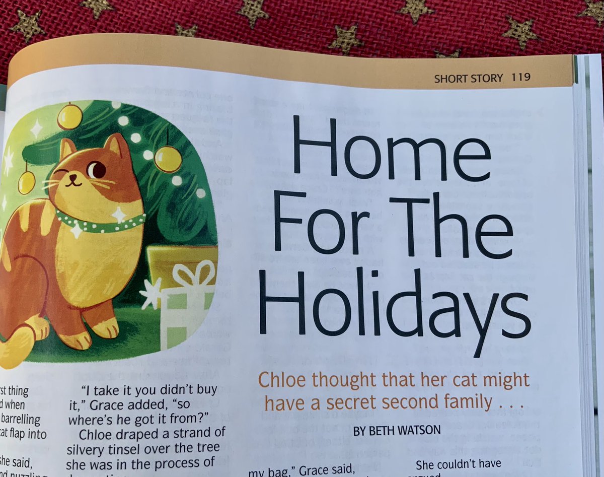 Loving the super-cute cat illustration by Sarah Holliday for my latest <a href="/TheFriendMag/">The People's Friend</a> story, out now in their super-special The Magic Of Christmas. Fa-la-la-la-la….