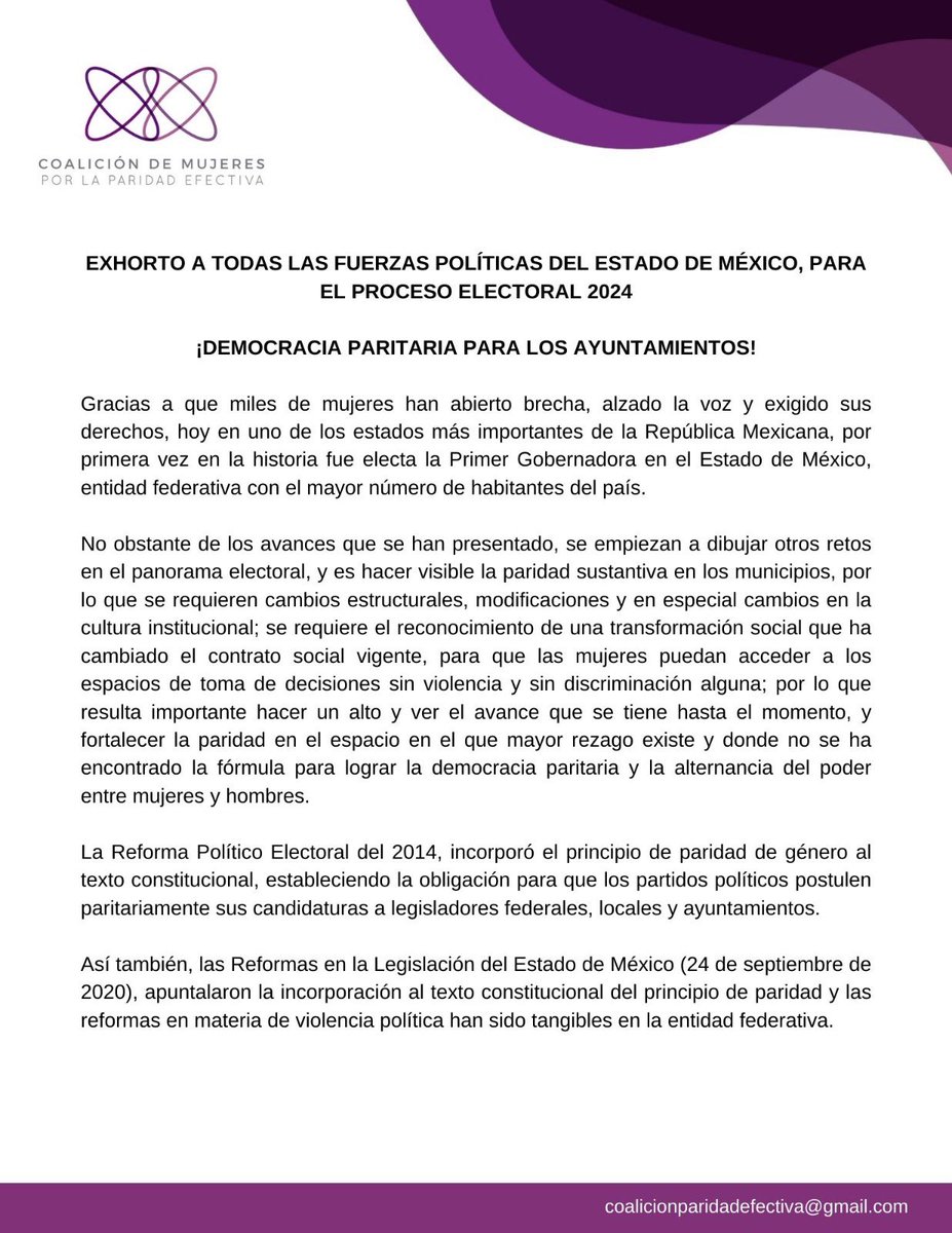 Coalición de Mujeres por la Paridad Efectiva tweet media