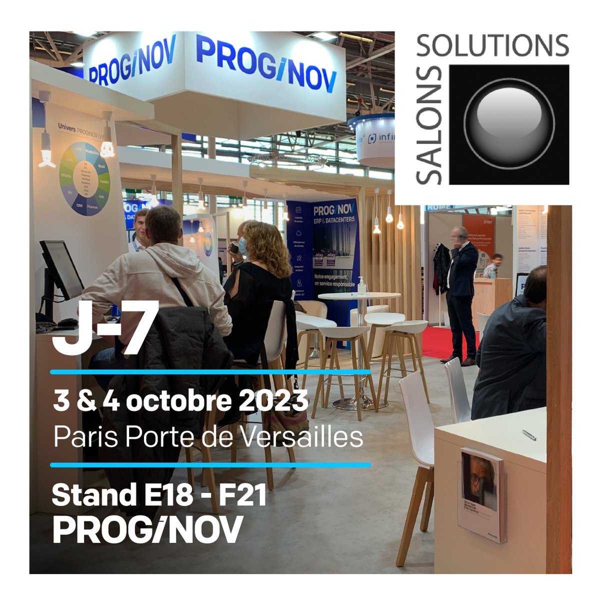 [#SALON 📣] - <a href="/Proginov/">Proginov</a> vous donne rendez-vous sur le 𝘀𝘁𝗮𝗻𝗱 𝗘𝟭𝟴-𝗙𝟮𝟭 afin d’échanger avec ses équipes les 3 et 4 octobre prochains lors du <a href="/SalonsSolutions/">SalonsSolutions</a> de Paris ! ✨

Nos experts seront disponibles pour parler de vos projets et réaliser des démonstrations.