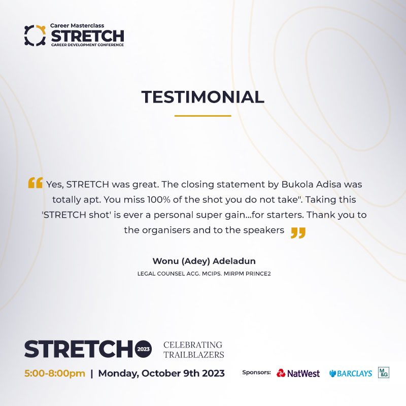 Career_Masters's tweet photo. Let the firsthand accounts of our past attendees, help you make the decision toward career advancement.
To secure your spot at STRETCH 2023, Click the link below to get your tickets👇🏾
https://t.co/ZgeBQvQEs8
#STRETCH2023 #STRETCHConference #STRETCHtogether #ChartYourPath https://t.co/LxXcykSa8q