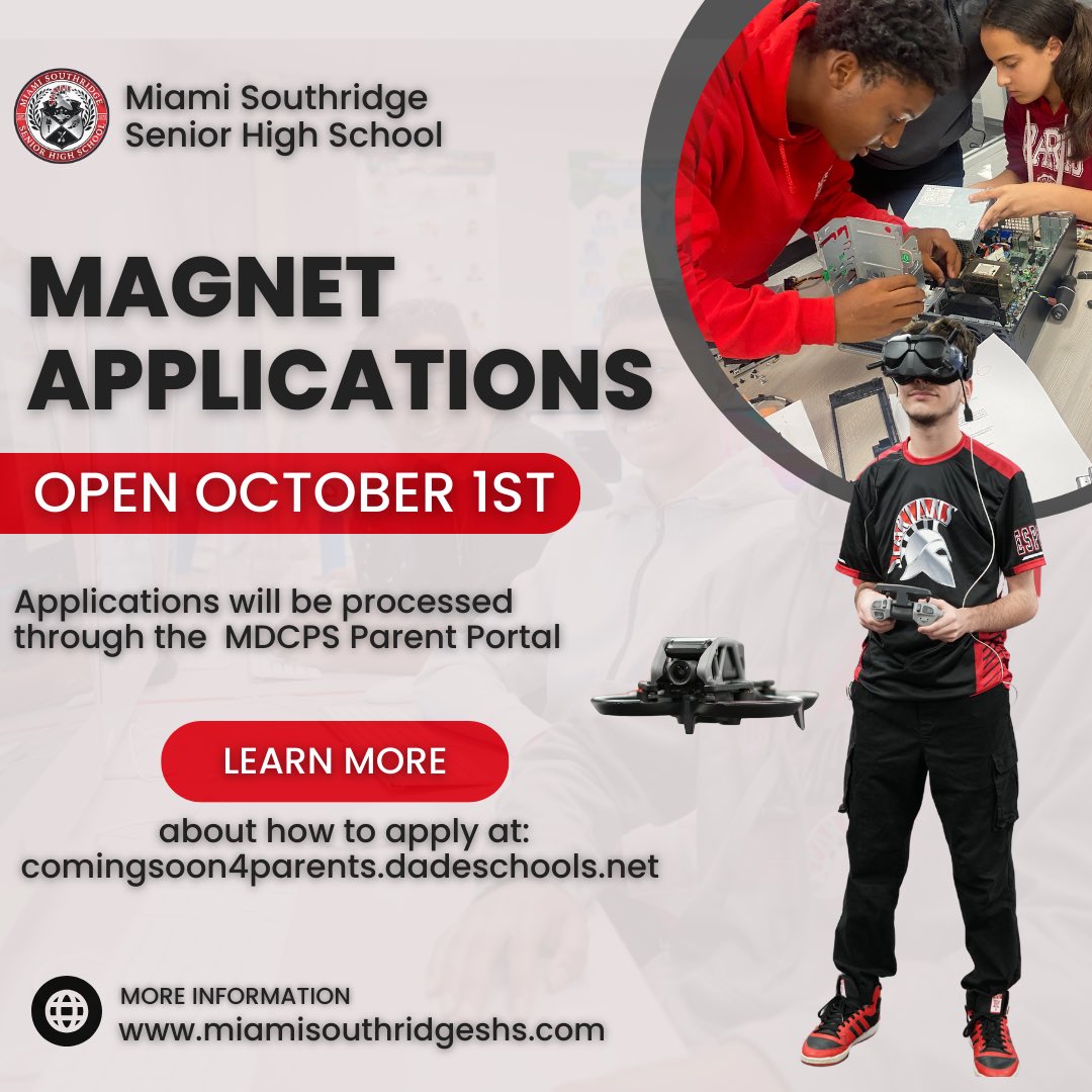 SpartanMagnet's tweet image. The magnet application period opens in 6 days! Applications will be processed through the MDCPS Parent Portal. Step-by-step instructions are available at: comingsoon4parents.dadeschools.net #APCapstone #BusinessInnovation #CodingAppDevelopment #CriminalJustice #GamingDesignAnimation