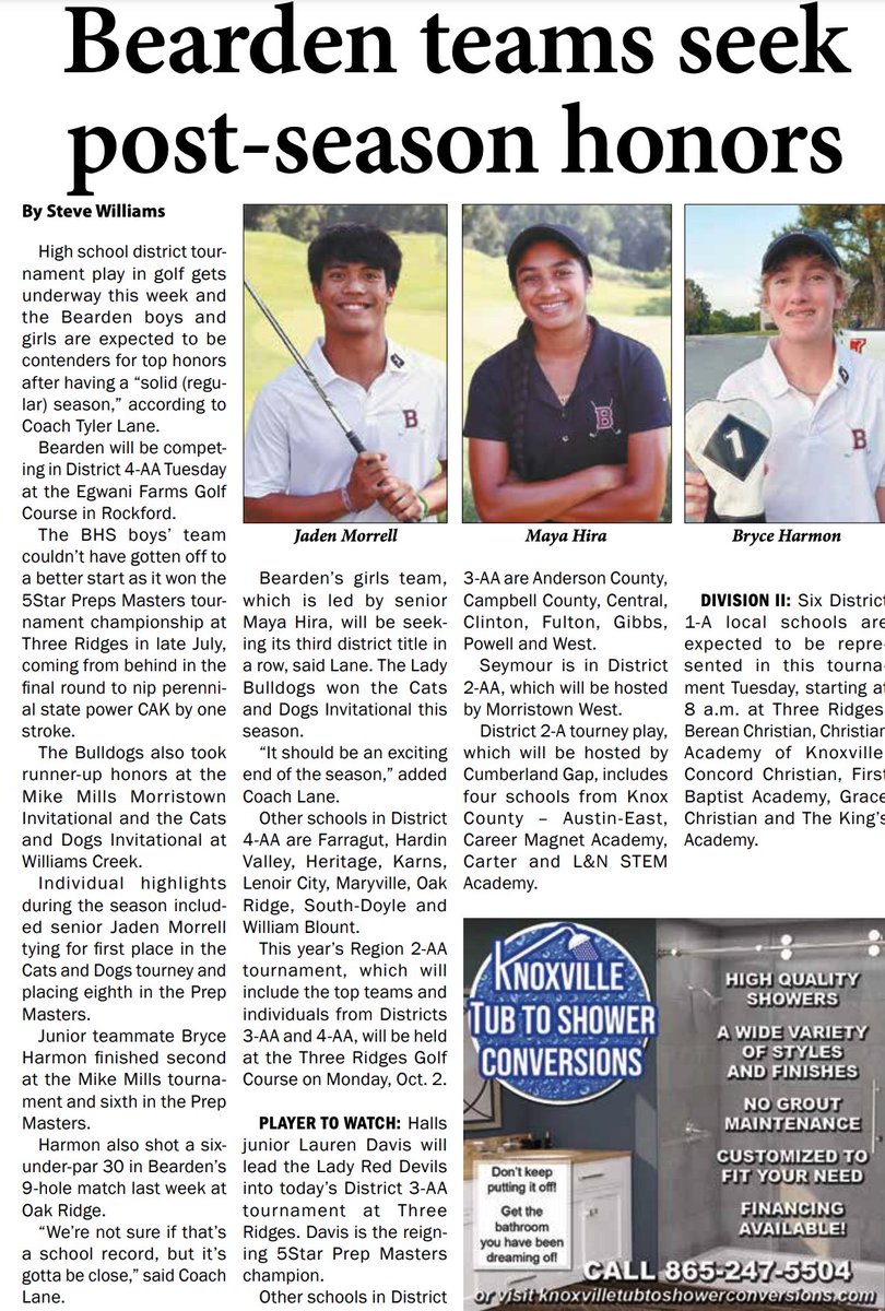 Thanks to Steve Williams and the Knoxville Focus for featuring our teams in today's publication!  District Championship starts tomorrow! <a href="/bhsdawgs/">Bearden High School</a>