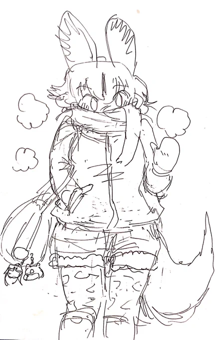 なんか後輩リカオンちゃん(寒冷地仕様)めっちゃ描いてたんすよ リカもこ