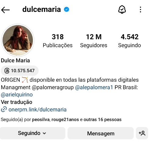 centraldmes's tweet image. Dulce María alcançou 12 MILHÕES de seguidores no Instagram. É a segunda RBD a atingir essa marca.