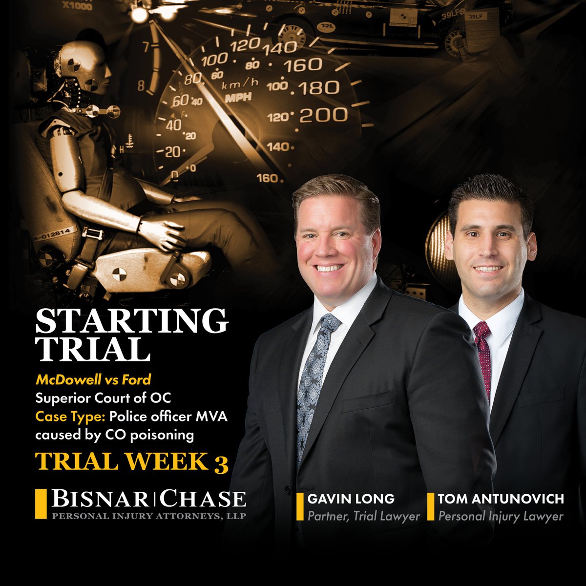 BisnarChase's tweet photo. 🙏🙏 Good luck today Gavin and Tom! We are entering our third week of trial for Officer McDowell for his MVA via carbon monoxide poisoning in his police cruiser.  #autodefect #triallawyer #justice https://t.co/zXVwoLrEpb