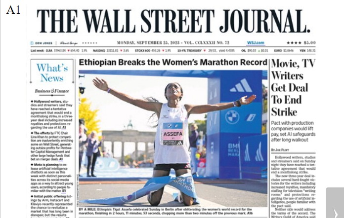 Tigst Assefa's marathon WR gets front-page coverage on America's largest newspaper. How was it covered where you live? Discuss here: letsrun.com/forum/flat_rea…