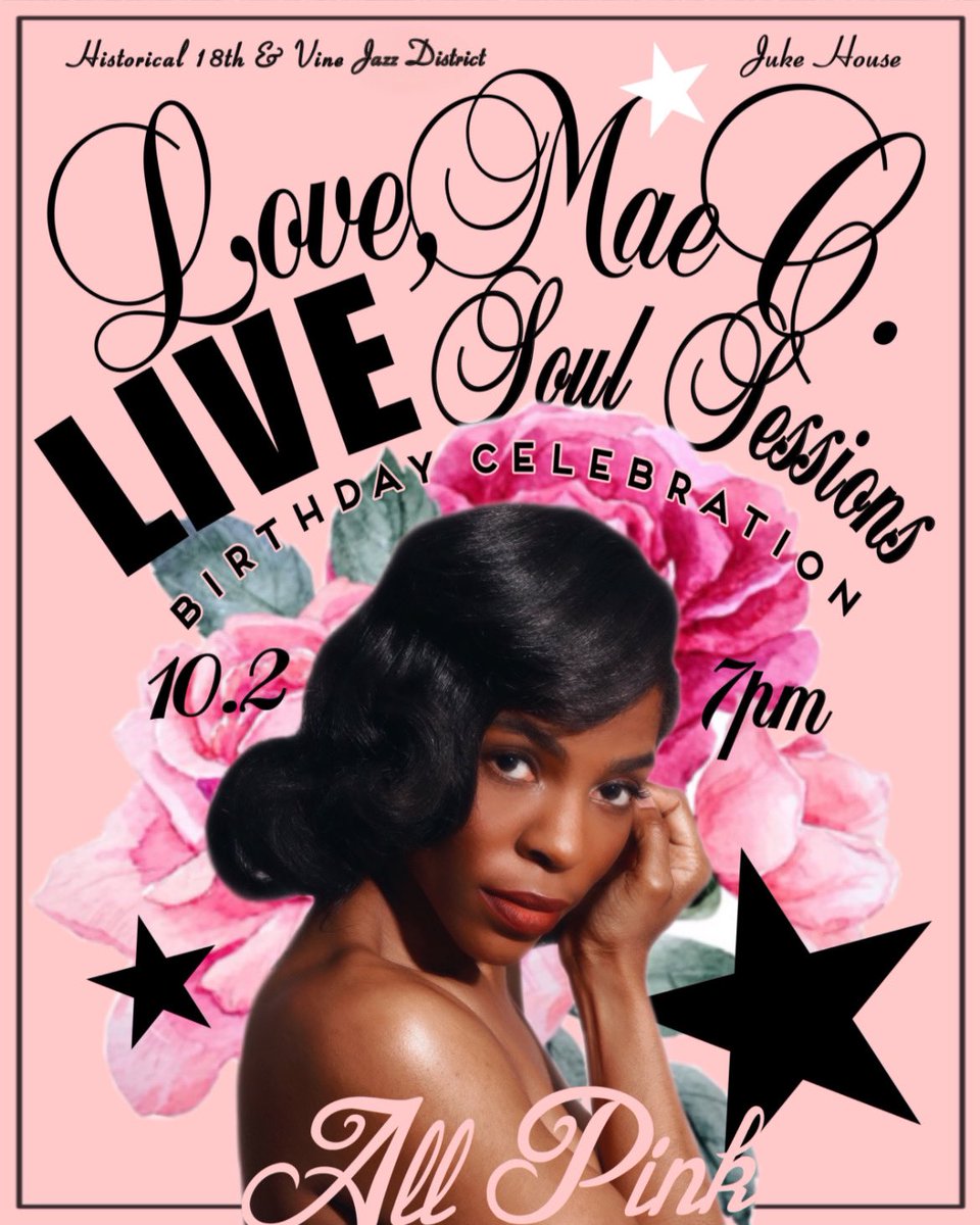 sheislovemaec's tweet photo. Oct. 2nd 💕 #LOVEMAEC
Love, Mae C. LIVE at #KCSoulSessions ❤️
Ladies Night #AllPink #MaeDay Birthday Celebration
W/ Special Guests On The Way ⭐️
Article By @TheBlackSunflwr 🌻 https://t.co/4dmFtzX081 https://t.co/mFmaxf9wim