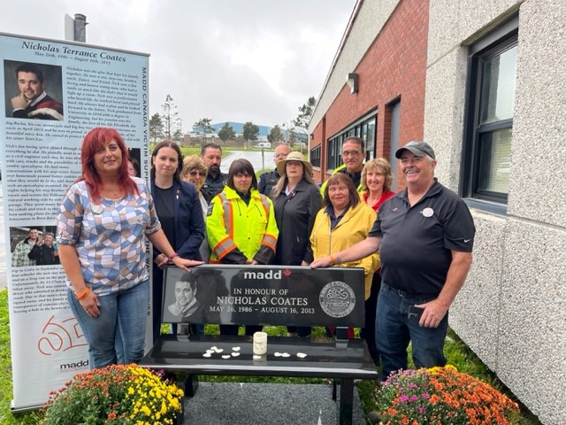 Digital Government and Service NL (@dgs_govnl) on Twitter photo A memorial bench was unveiled this morning at Motor Registration in memory of Nick Coates who was killed by an impaired driver.
The family, with the support of <a href="/maddcanada/">MADD Canada</a>, hopes the bench will serve as a reminder of the consequences of impaired driving. #GovNL #nltraffic A memorial bench was unveiled this morning at Motor Registration in memory of Nick Coates who was killed by an impaired driver.
The family, with the support of <a href="/maddcanada/">MADD Canada</a>, hopes the bench will serve as a reminder of the consequences of impaired driving. #GovNL #nltraffic
