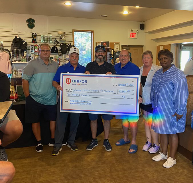 The Windsor Essex Children’s Aid Foundation extends appreciation to Unifor Local 2458.  $10,000 was raised for programs that impact children, youth and families at the Angelo DiPonti and Holden Kisch Memorial Golf Tournament. #yqg