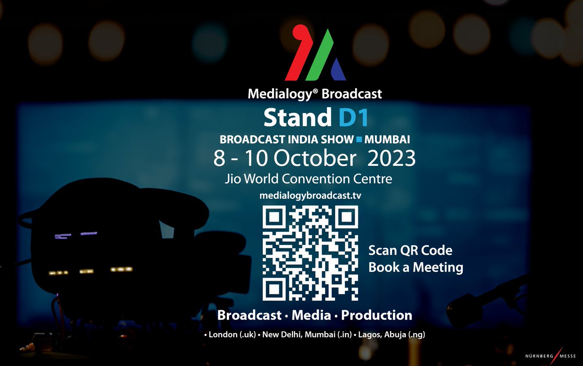 Visit Medialogy® Broadcast at @broadcastindiashow 2023 (Mumbai) - Stand D1 -
bismeetings.medialogybroadcast.tv
#bis2023 #broadcastmedia #mediaandentertainment #postproduction #production #mumbaiexpo #medialogy #broadcast #broadcastindiashow2023