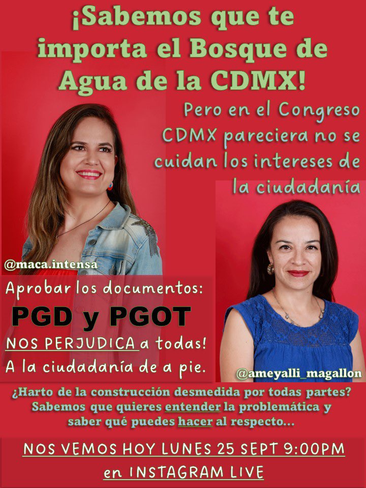 MacaIntensa's tweet image. ¿Ves como construyen por todos lados, acaban con bosques y no hay agua en todas las colonias de la Cdmx? Por otro lado el desastre von el #PGOT Y #PGD ¿quieres entender qué se puede hacer? Hoy 9pm IGlive con @ameyalli_m experta y activista en el tema y yo de preguntona. #DDHH