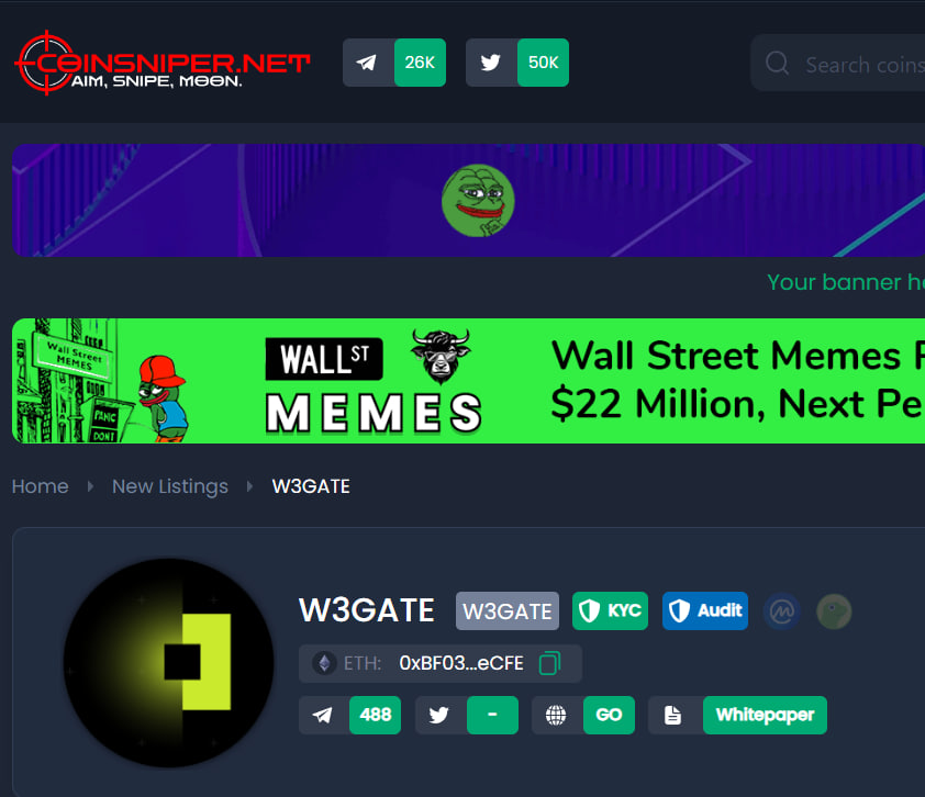 w3gate_io's tweet photo. You can now track the price of our token on CoinSniper! ✅

Choose the platform where it is more convenient for you to follow the price of $W3GATE!

$W3GATE on CoinSniper: https://t.co/ekziaHvdXy https://t.co/IgxcOBBUmN