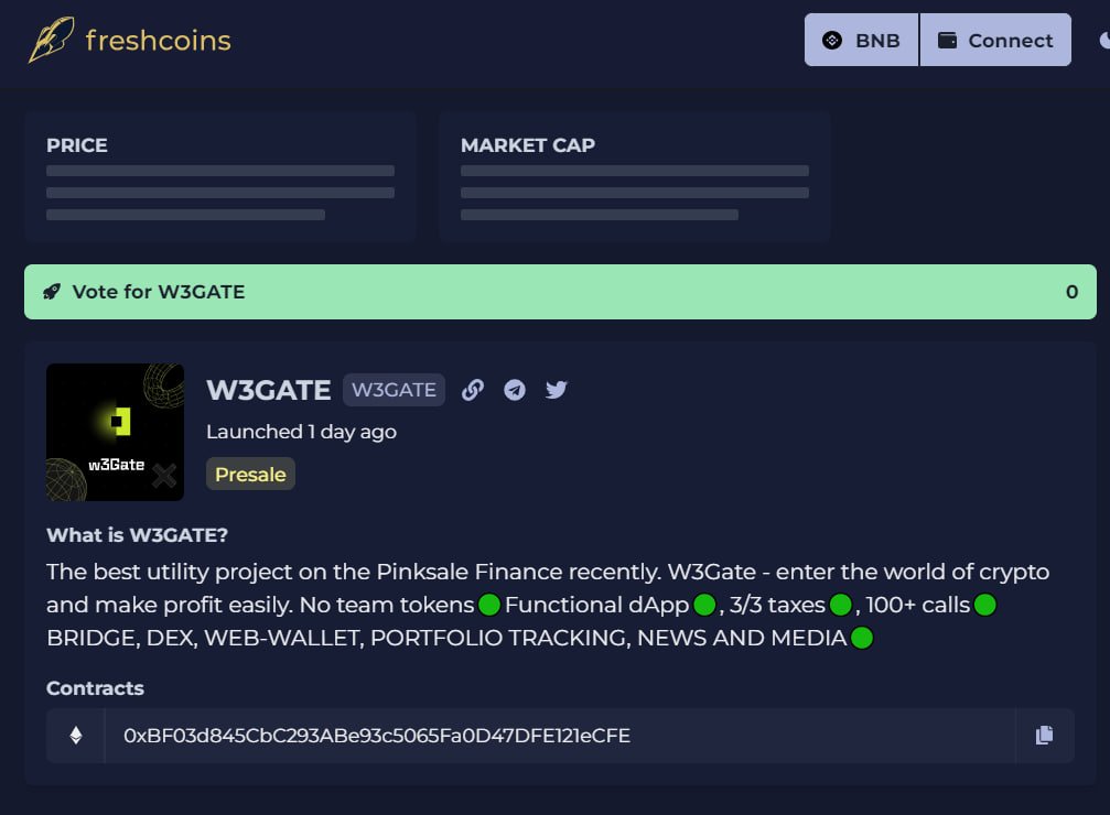 w3gate_io's tweet photo. Vote for W3GATE on FreshCoin! 💫

The more sites that have our token, the more people will know about it!

Vote here: https://t.co/zpg8GD2l1J https://t.co/vrKjBRlzHY