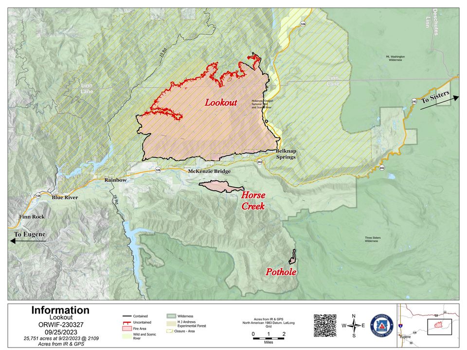 willametteNF's tweet photo. Sept. 25, 2023 UPDATE:
#LookoutFire
Acres: 25,751
Containment: 50%
#PetesLakeFire
Acres: 3,254
Containment: 50%
Lookout/ Petes Lake/ Horse Creek/ Pothole Fires
Total personnel: 645
Crews: 13
Helicopters: 3
Engines: 18
Dozers: 2
Water Tenders: 11 https://t.co/Vq81yleB2D