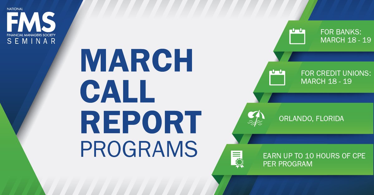 New In-Person Call Report #FMSSeminars ❕❕

Learn the requirements that will impact your  #CallReport filing - a must for #accountingprofessionals or anyone aiding in the completion of the report. Register today: bit.ly/3TIomgJ #FMS #creditunion #bank #5300