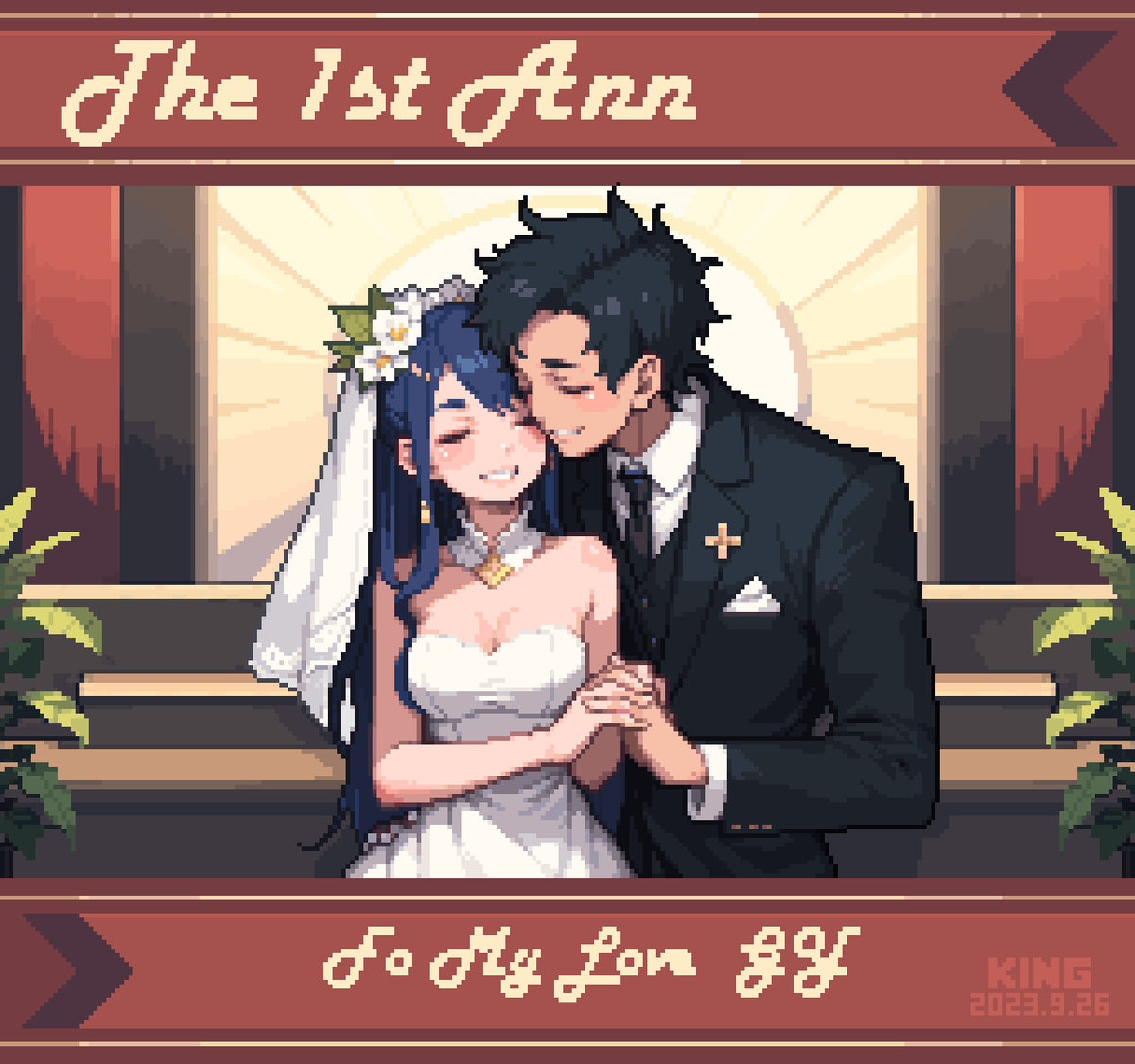 1856601's tweet photo. #pixelart #ドット絵 
结婚一周年纪念日，送给我亲爱的她。 https://t.co/q34f5oc86b
