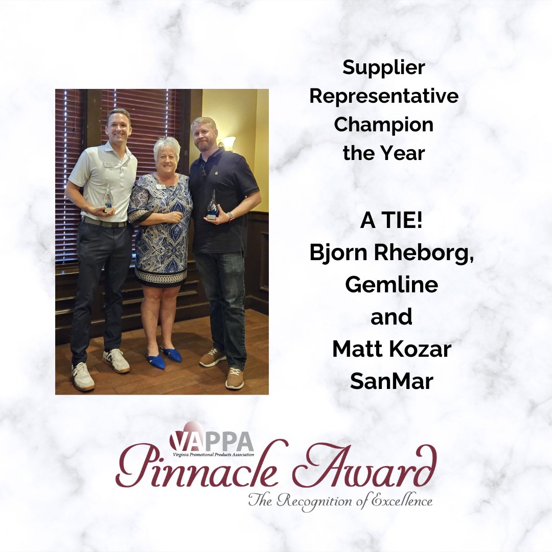 Double Fisting awards!  Matt Kozar, you da man! SanMar was awarded Supplier Champion of the Year, and there was a tie for Supplier Rep of the Year:  Matt and Bjorn Rheborg with Gemline!