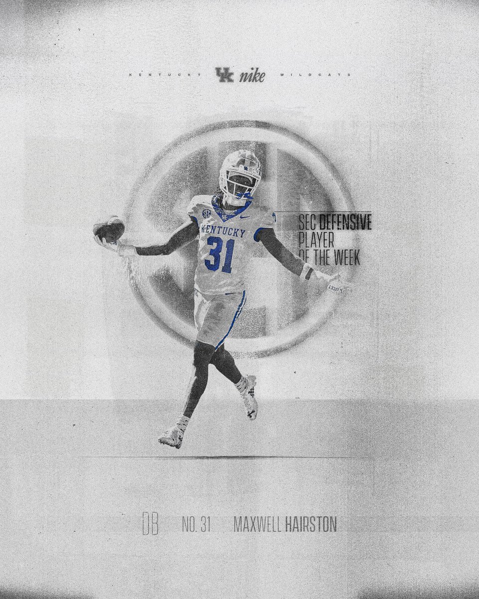 UKFootball's tweet photo. .@MHairston22 is the @SEC Defensive Player of the Week after a conference record two INTs returned for TDs last Saturday! 

📰🔗 https://t.co/0iZc8tAzio https://t.co/CZwaLbLzKX