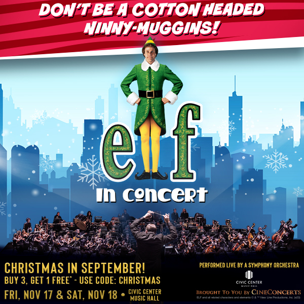 He's making a list 📝 and checking it twice 🎶! How do you show your Christmas cheer? Join us at the Civic Center Music Hall for ELF in Concert on Friday November 17th and 18th ! 🎟️ bit.ly/3PaMojX