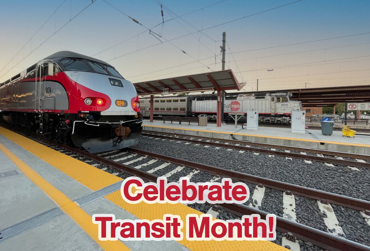 Caltrain's tweet image. Join us this Friday to close out  #TransitMonth! Our Executive Director Michelle Bouchard will be riding Caltrain to meet with other Bay Area transit leaders. Here you’ll be able to ask questions, or take some photos! Can’t be there? Send us your questions ⬇️