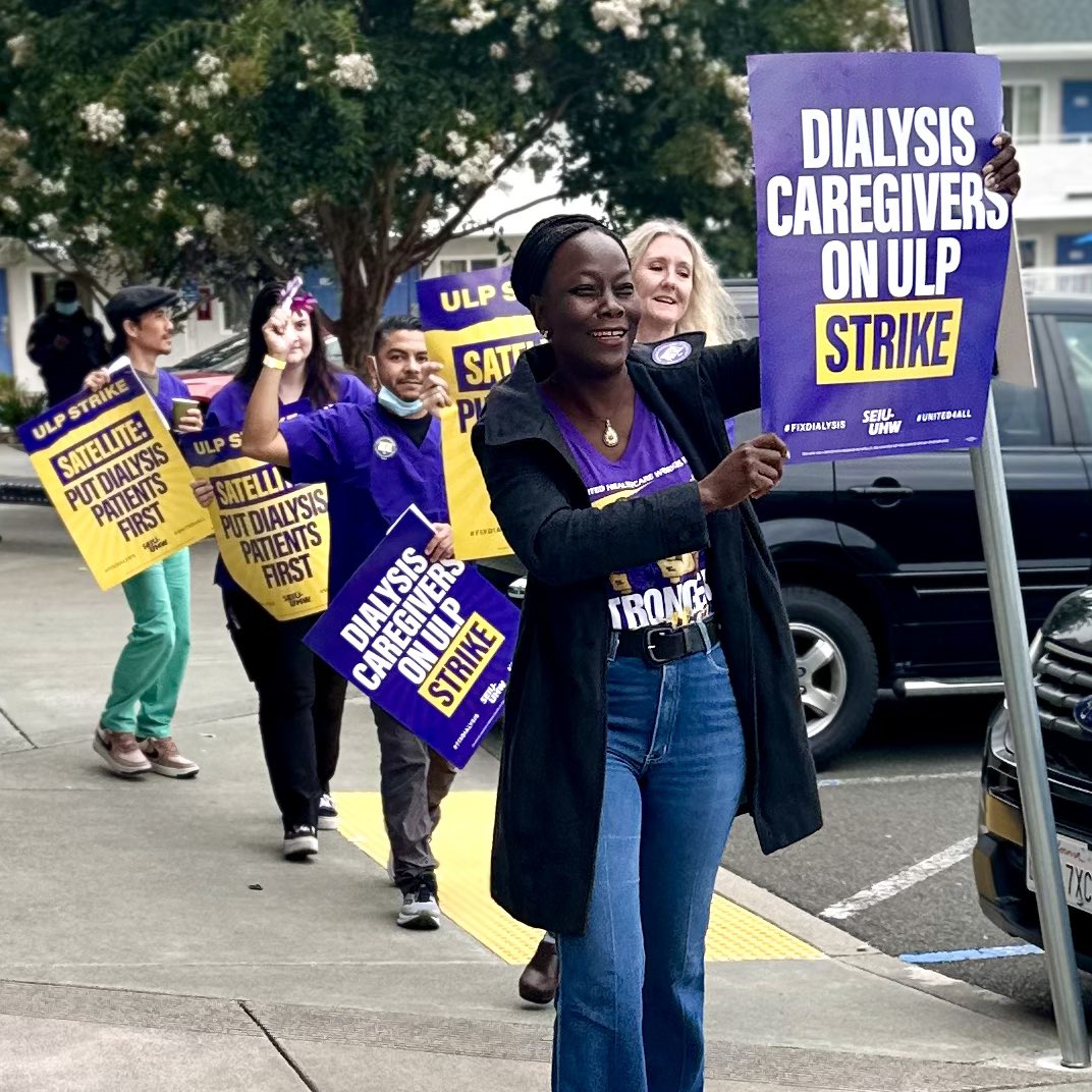 Earlier this year, workers at the dialysis clinic in Rohnert Park voted to join @seiu_uhw. To this day, management has refused to bargain in good faith. This morning, I joined them in a ULP strike action. Solidarity ✊🏾 #fixdialysis #United4All