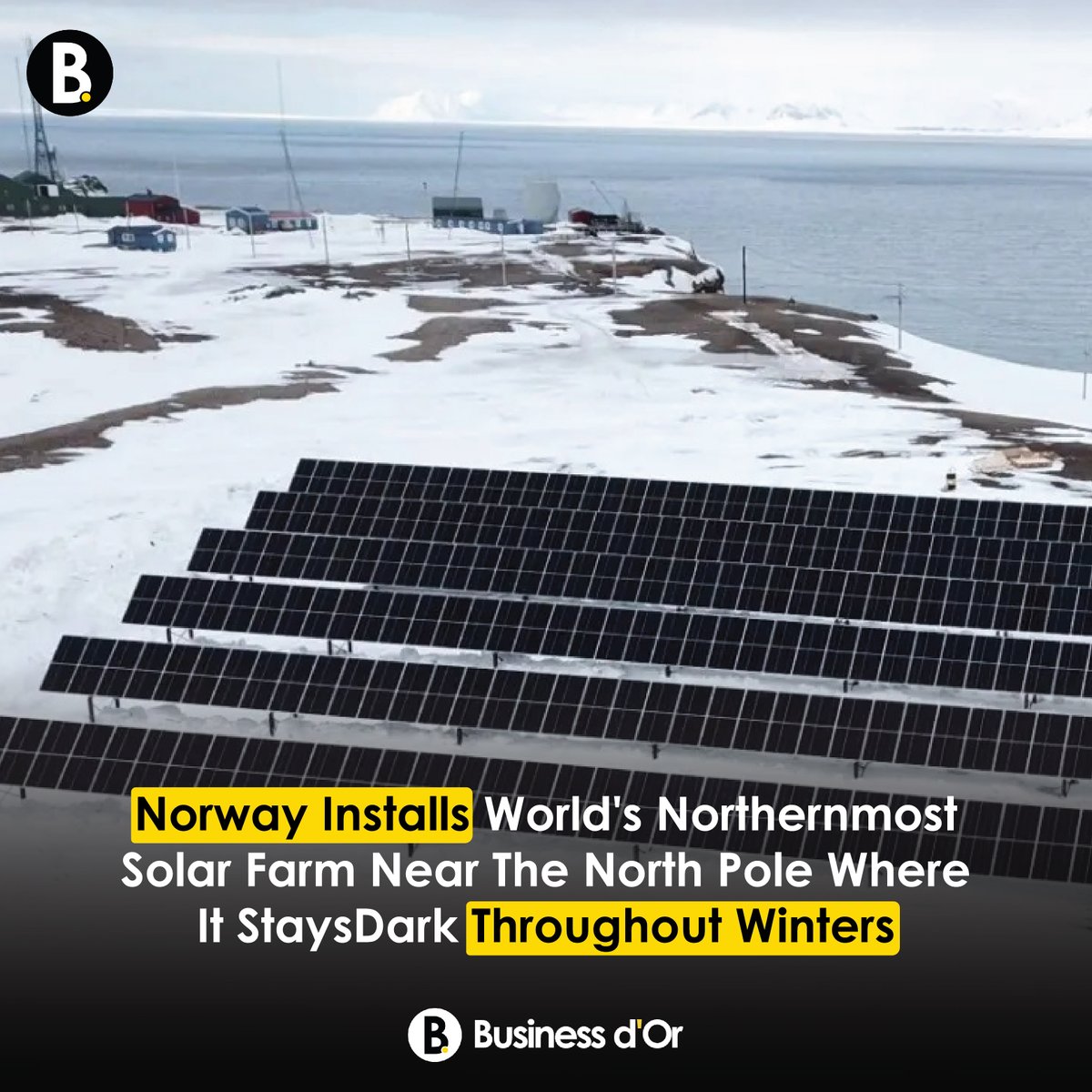 BusinessdOr's tweet photo. Norway has established the world’s northernmost solar farm on the Svalbard archipelago, within the Arctic Circle where darkness persists during the winter.

#norway #solarfarm #northpole #solar #northernmost #businessdor https://t.co/OAubPfsPNc