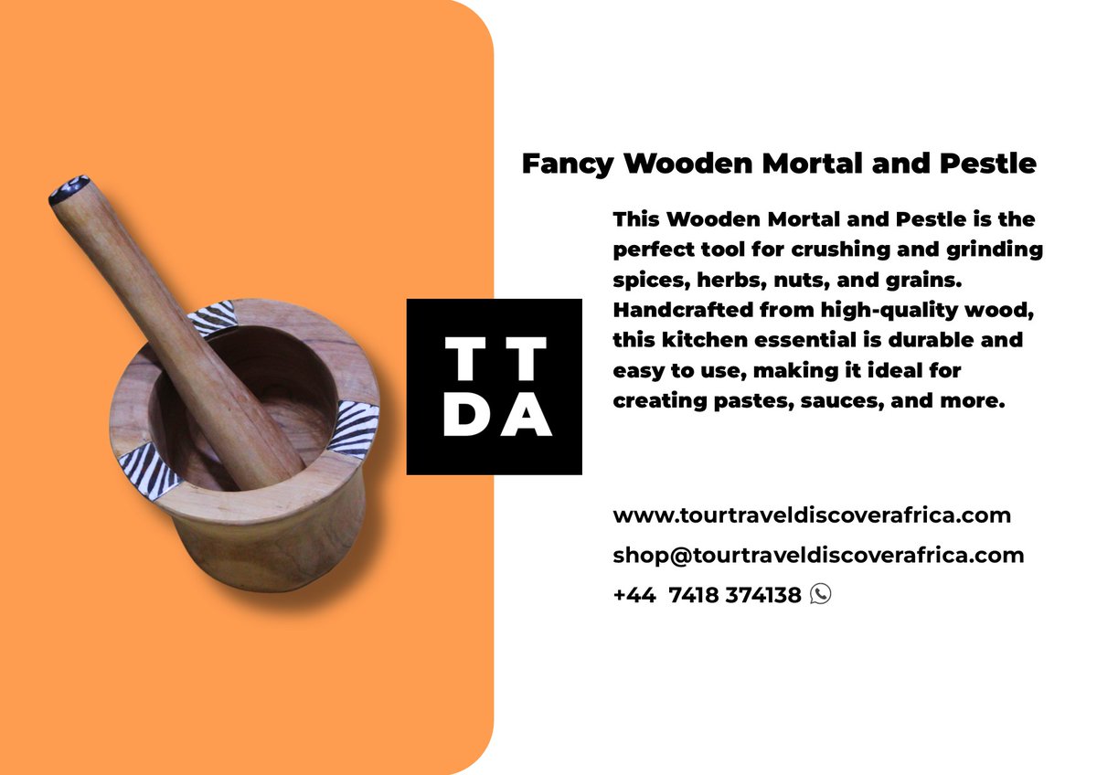 TourTravelDA's tweet photo. This Wooden Mortal and Pestle is the perfect tool for crushing and grinding spices, herbs, nuts, and grains. Handcrafted from high-quality wood, this kitchen essential is durable and easy to use, making it ideal for creating pastes, sauces, and more. #ttda https://t.co/LIGDNf3V7T