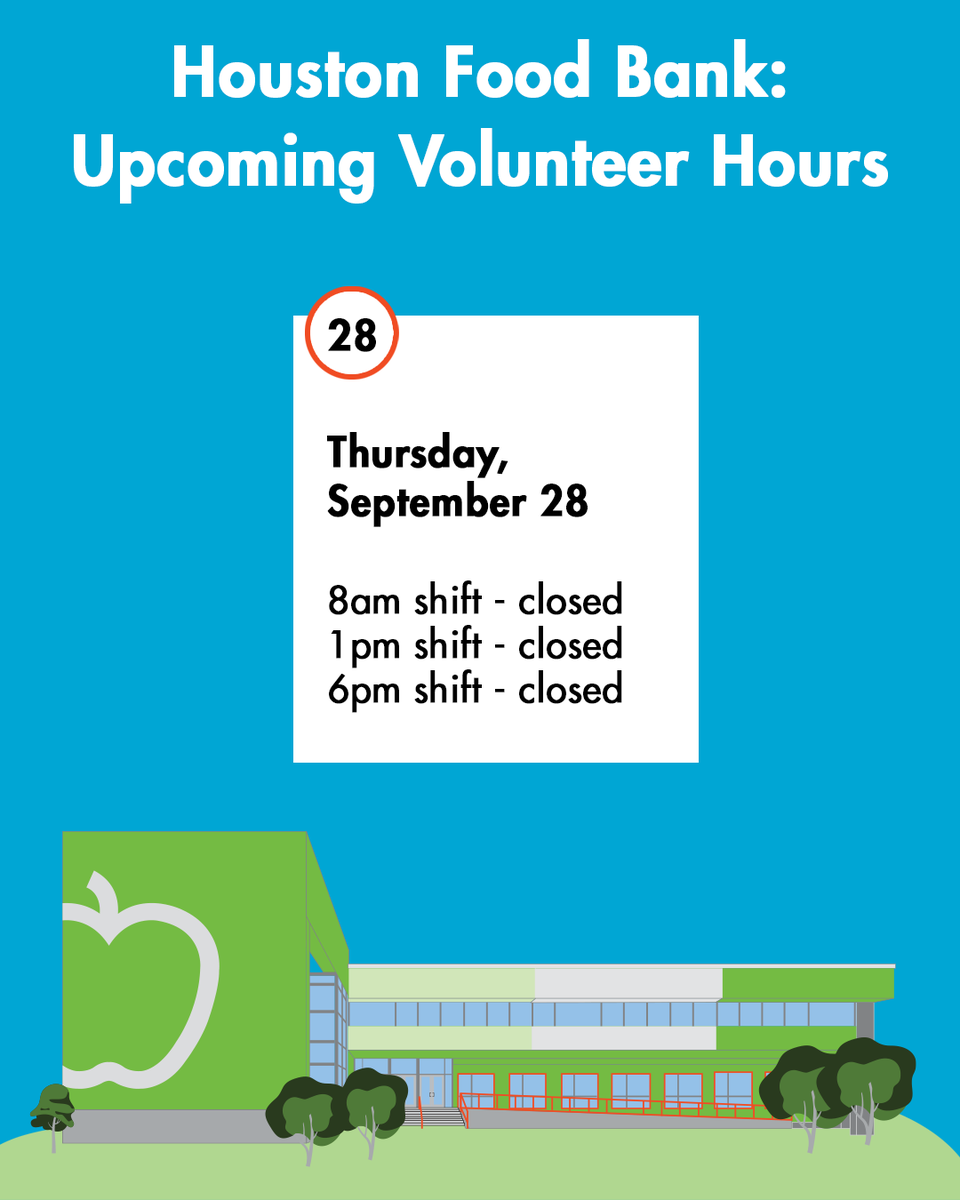 Please be aware that all volunteer shifts are closed on Thursday, September 28 due to an internal staff event. Did you know that we offer volunteer opportunities nearly every day of the year? See our calendar: bit.ly/3FWGHSq #volunteer #donate #foodforbetterlives