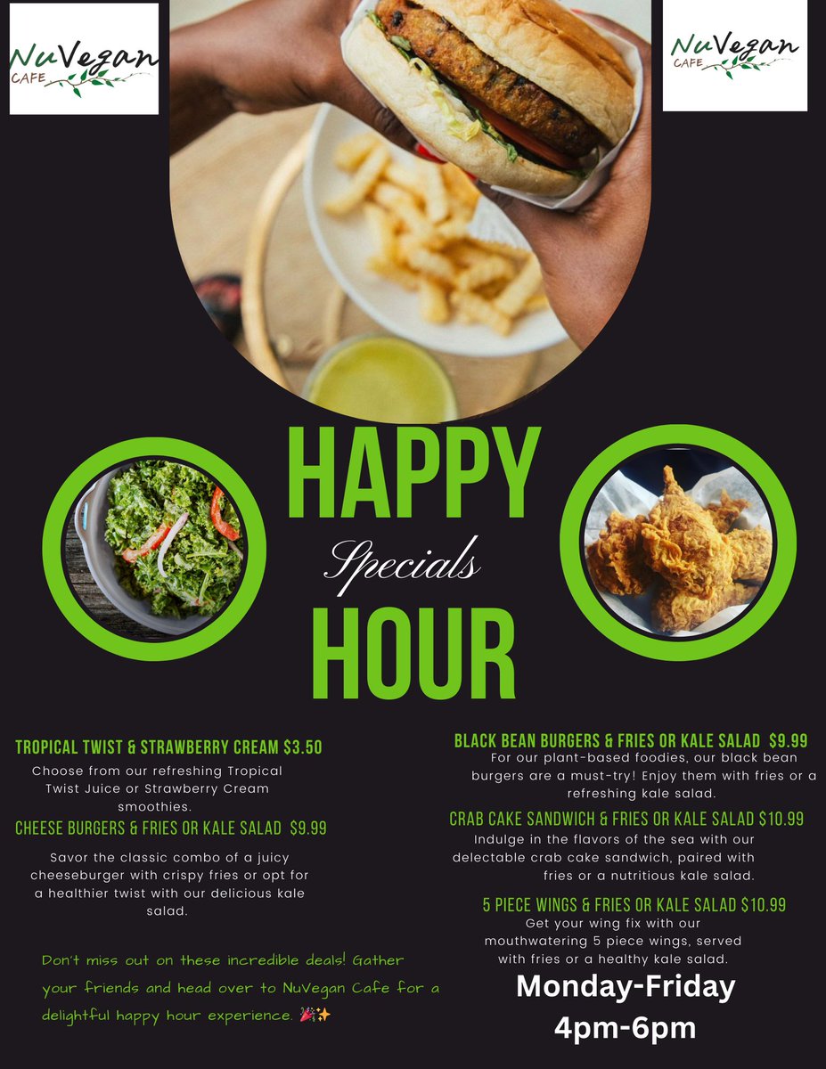 Raise a glass to a compassionate happy hour at NuVegan Cafe 🌱🥂 Come indulge in delectable vegan eats and beverages that treat both your taste buds and animals with kindness. Let's enjoy guilt-free sips and bites! #VeganHappyHour #plantbasedfoods #NuVeganCafe #NuVegan