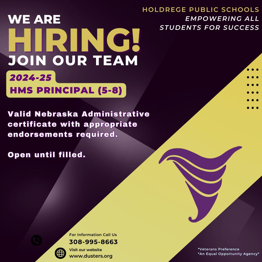Come join an outstanding school system and community! 

Apply online at dusters.org/district/human….

#HoldregeDusters
#edchat 
#NebEdChat
#educhat
#k12
#cpchat
#spedchat