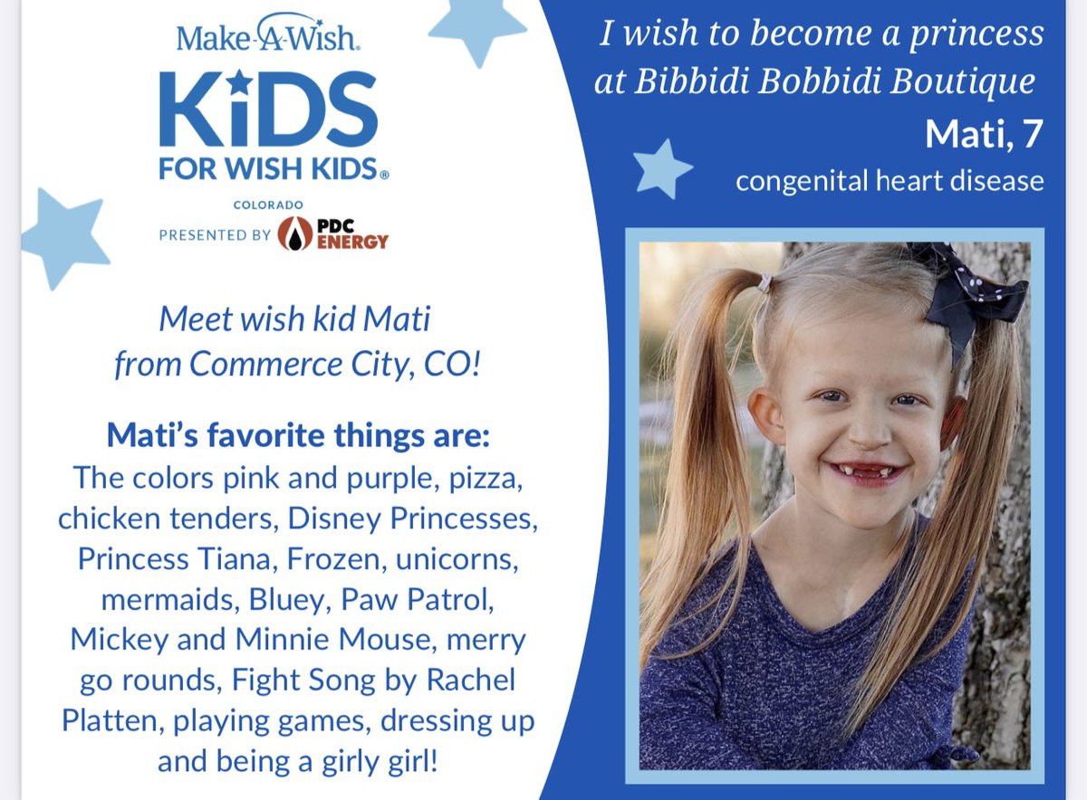DECAMRHS's tweet photo. Mountain Range DECA is working with Make A Wish to sponsor Mati this year! Mati is seven years old and has congenital heart disease. Mati’s wish is to become a princess at Bibbidi Bobbidi Boutique in Disneyland. 
You can make a donation online: https://t.co/t5WLGAeELv https://t.co/vprz9Wg3kb