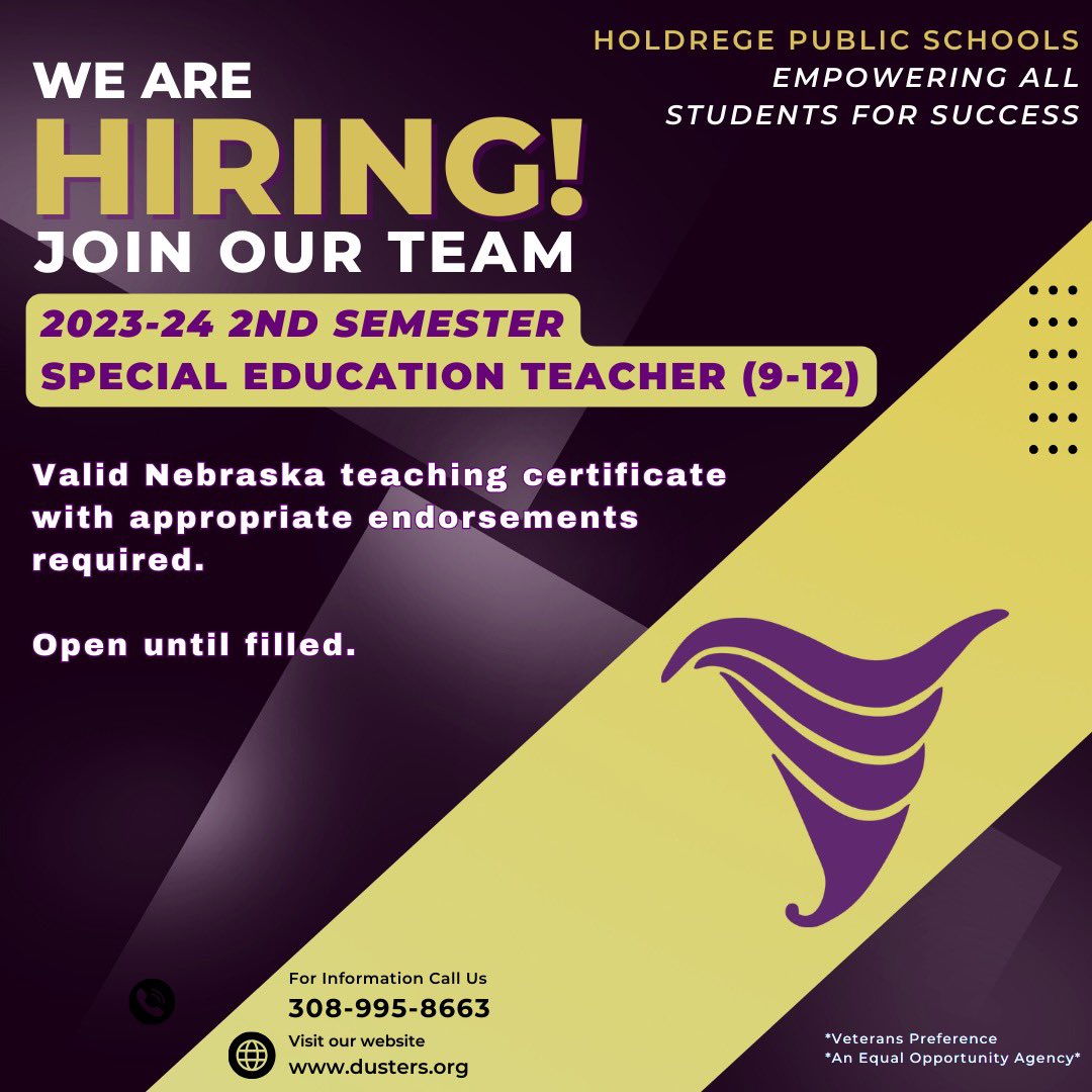 HoldregeDusters's tweet photo. Come join an outstanding school system and community! 

Apply online at https://t.co/MufncdnuHX.

#HoldregeDusters
#edchat 
#NebEdChat
#educhat
#k12 https://t.co/BpPRdjv1pw