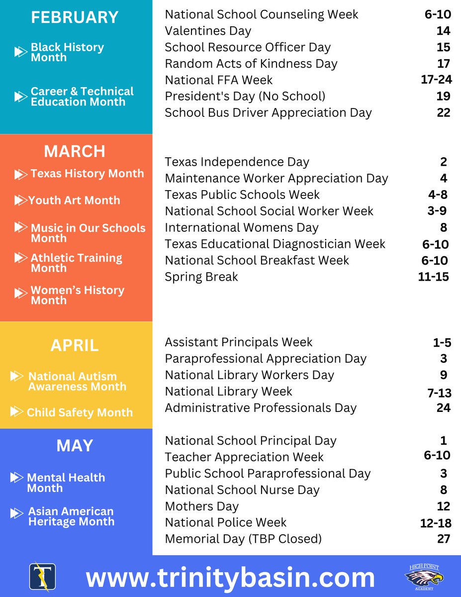elleryhowarth's tweet photo. 2023-2024 Appreciation and Awareness Calendar! #trinitybasin #appreciationdays #charterschools https://t.co/vmvR6ihj2K
