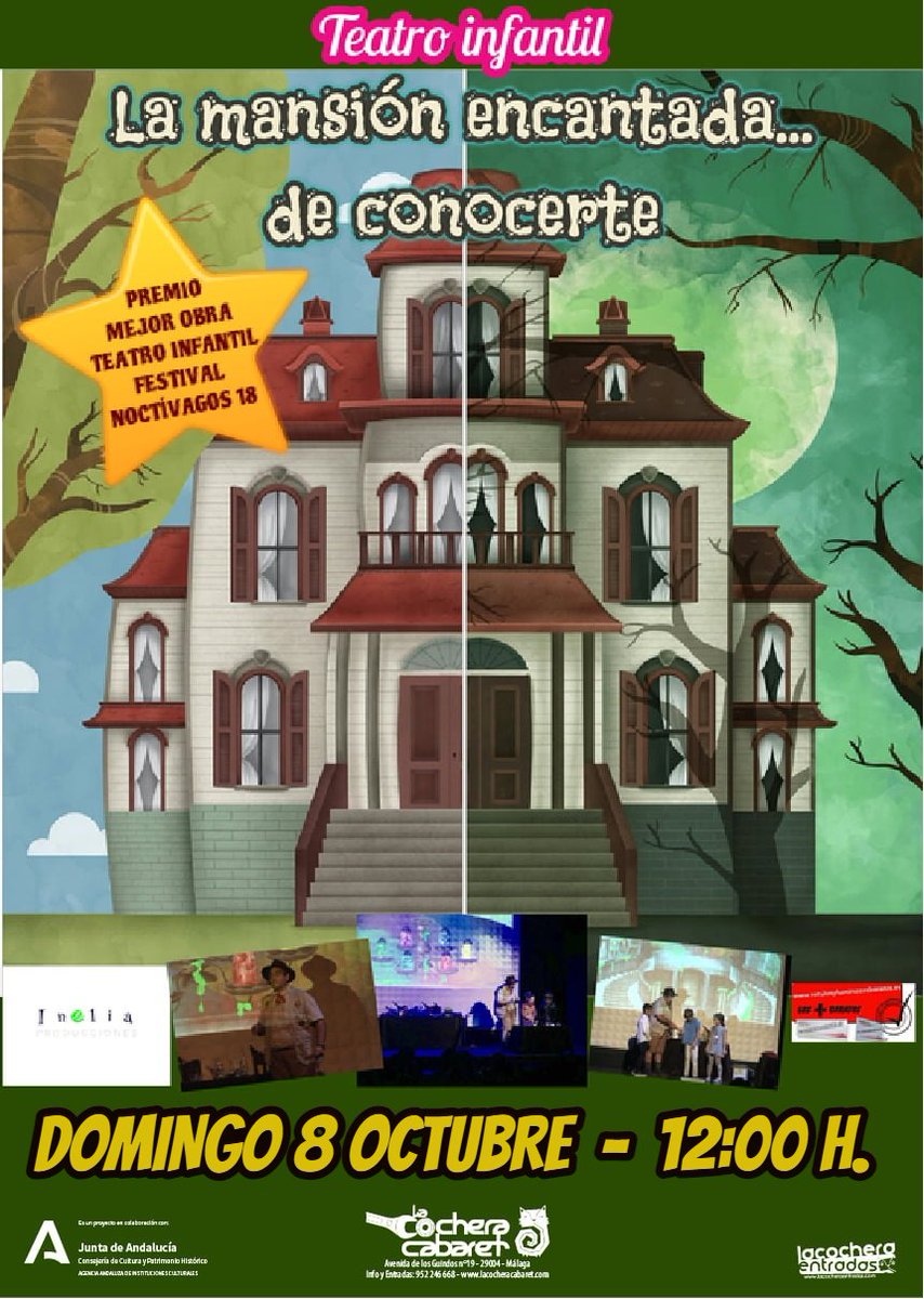 MÁLAGA!!! vuelve LA MANSIÓN ENCANTADA... DE CONOCERTE.
La obra más divertida para toda la familia!
DOMINGO 8 OCTUBRE, a las 12:00 h en
LA COCHERA CABARET.
Compra ya tus entradas en:
lacocheraentradas.com/shows/details/…

<a href="/lacocheracabare/">La Cochera Cabaret</a> 
<a href="/salvareinachuki/">salva reina</a> 
<a href="/TomasGarciaTG/">TOMÁS GARCÍA SERRANO</a> 

Me das RT? Gracias!