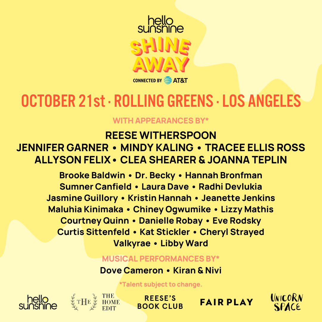 We’re so excited to announce all of the incredible people who will be joining us at #ShineAway! ☀️☀️☀️ We can't wait to see you there ✨ Buy your tickets NOW: bit.ly/449dNJR